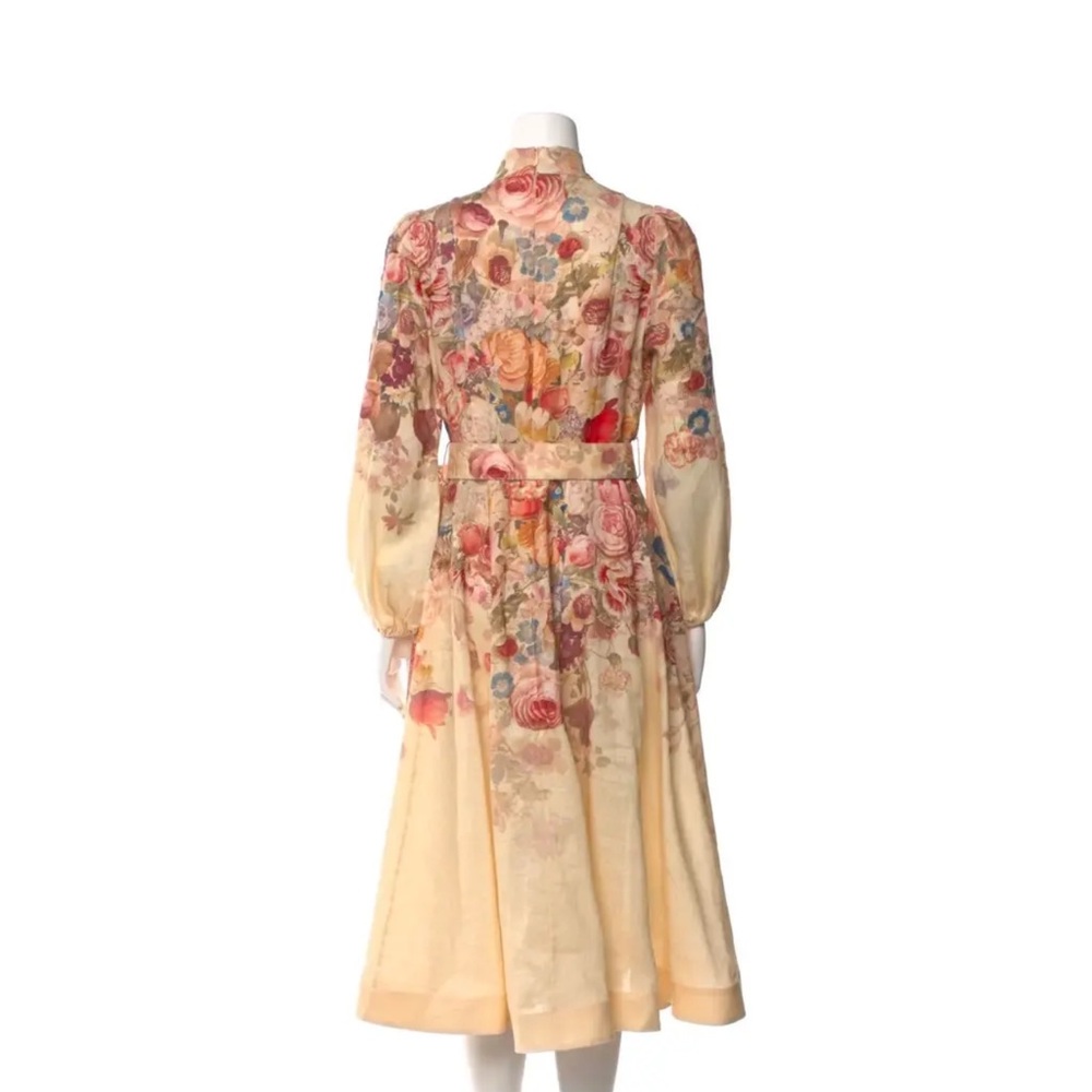 Zimmermann Cream Floral-Print Midi Dress with Belt - Picture 4 of 16